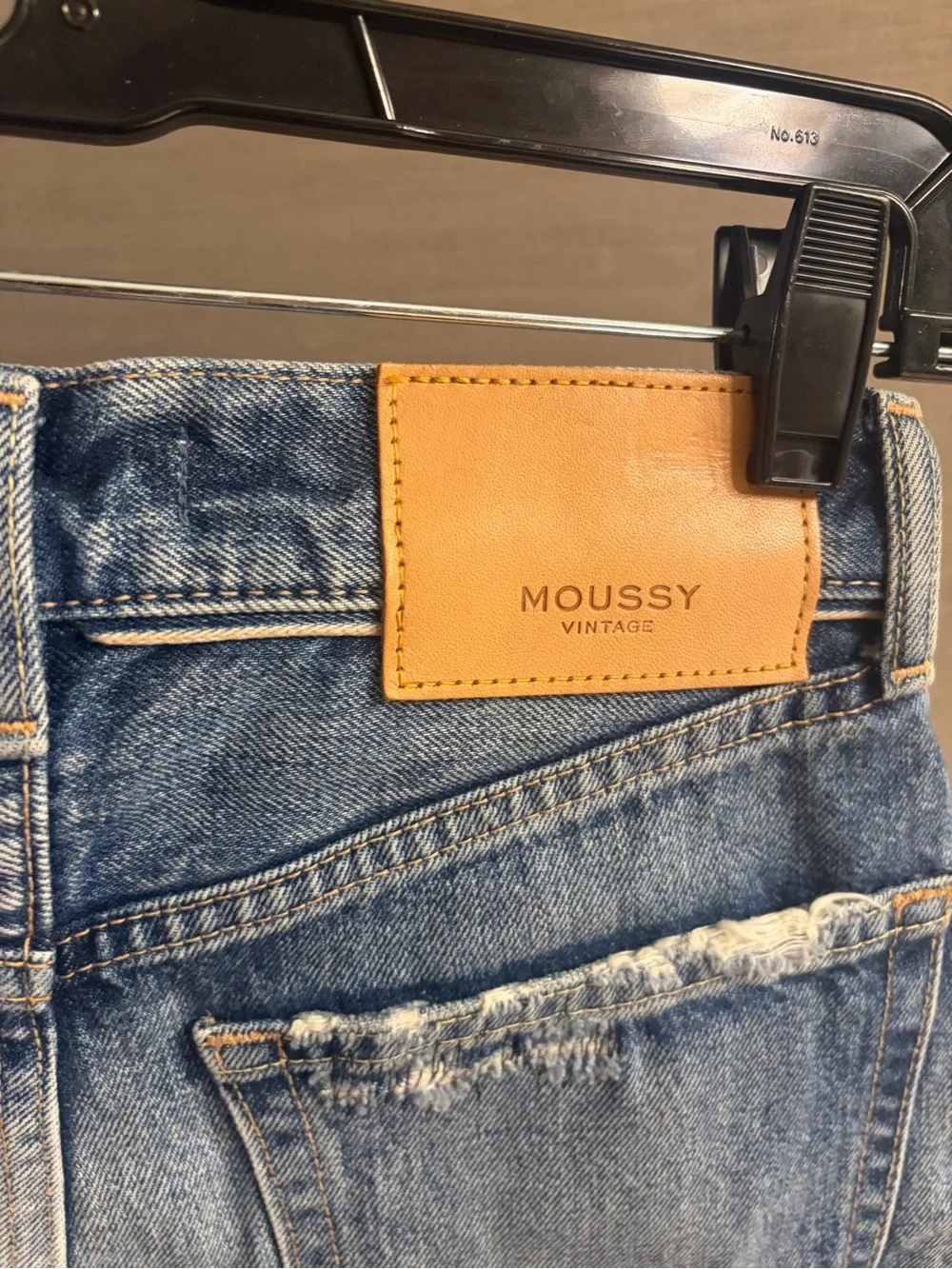 Moussy Frayed Hem Distressed Denim Shorts - Light Blue